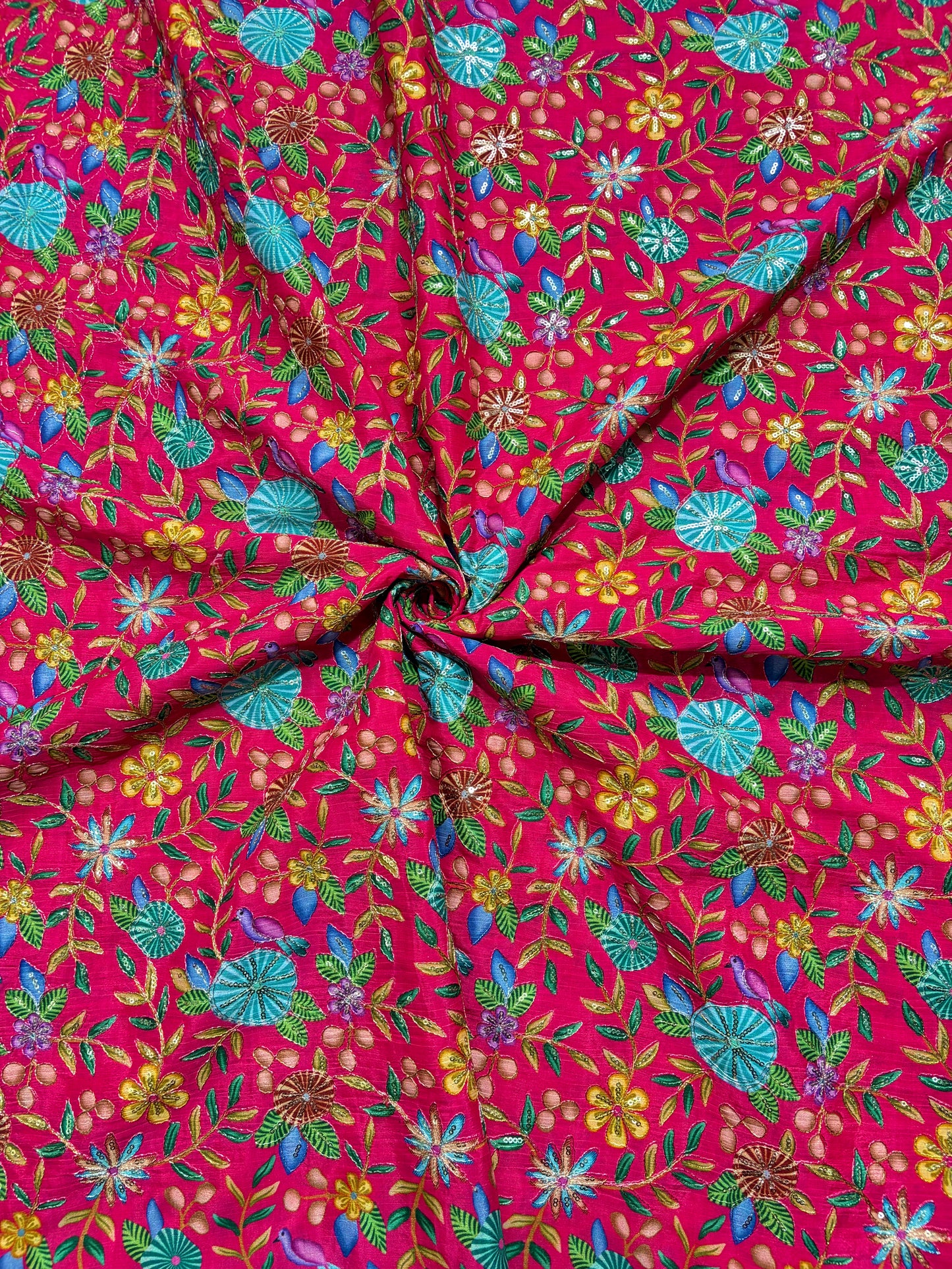 🥰 Pure Chinon Fabrics Multi Flower Print with Zari Work (44 width)