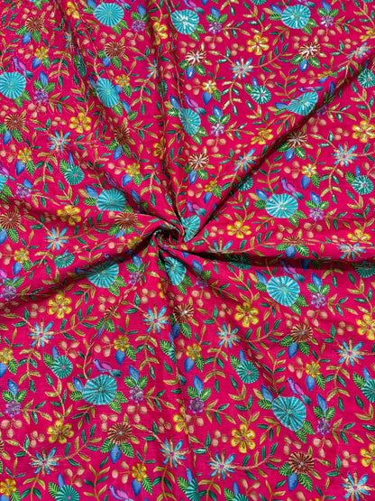 🥰 Pure Chinon Fabrics Multi Flower Print with Zari Work (44 width)