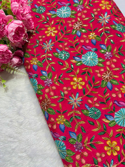 🥰 Pure Chinon Fabrics Multi Flower Print with Zari Work (44 width)