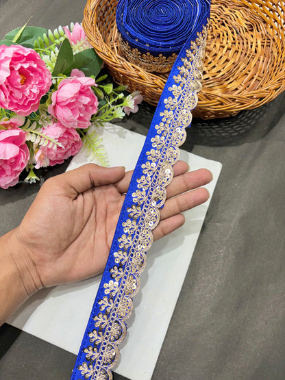✨Beautiful 😍Raw silk lace royal zari embroidered lace border 2 inch (pack of 9 meter )