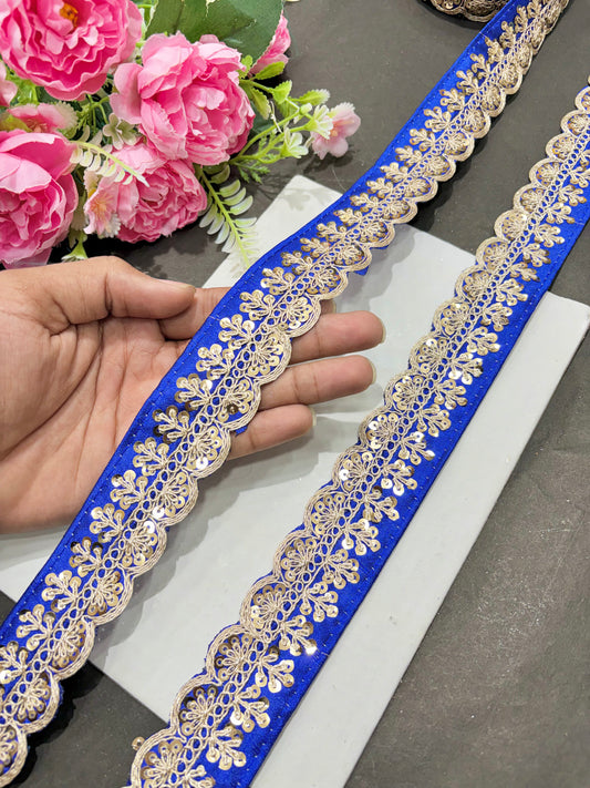 ✨Beautiful 😍Raw silk lace royal zari embroidered lace border 2 inch (pack of 9 meter )