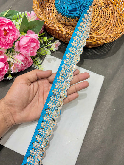 ✨Beautiful 😍Raw silk lace royal zari embroidered lace border 2 inch (pack of 9 meter )