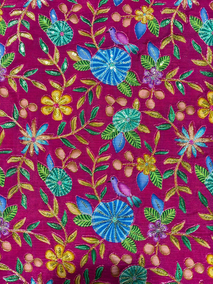 🥰 Pure Chinon Fabrics Multi Flower Print with Zari Work (44 width)