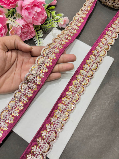 ✨Beautiful 😍Raw silk lace royal zari embroidered lace border 2 inch (pack of 9 meter )