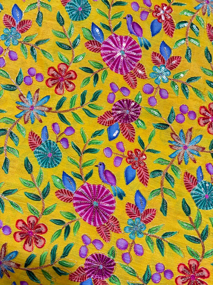 🥰 Pure Chinon Fabrics Multi Flower Print with Zari Work (44 width)