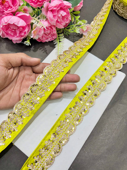 ✨Beautiful 😍Raw silk lace royal zari embroidered lace border 2 inch (pack of 9 meter )