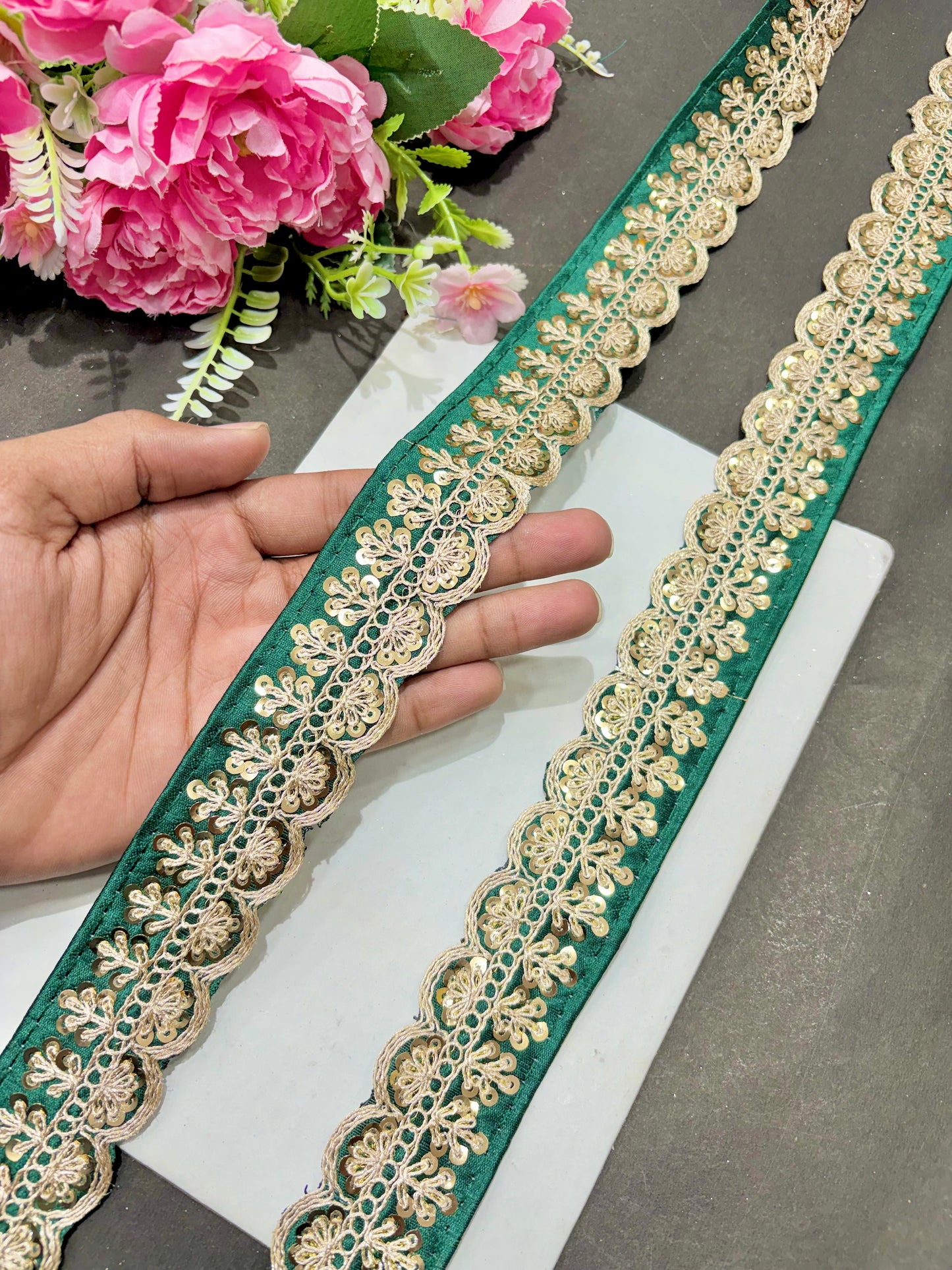 ✨Beautiful 😍Raw silk lace royal zari embroidered lace border 2 inch (pack of 9 meter )