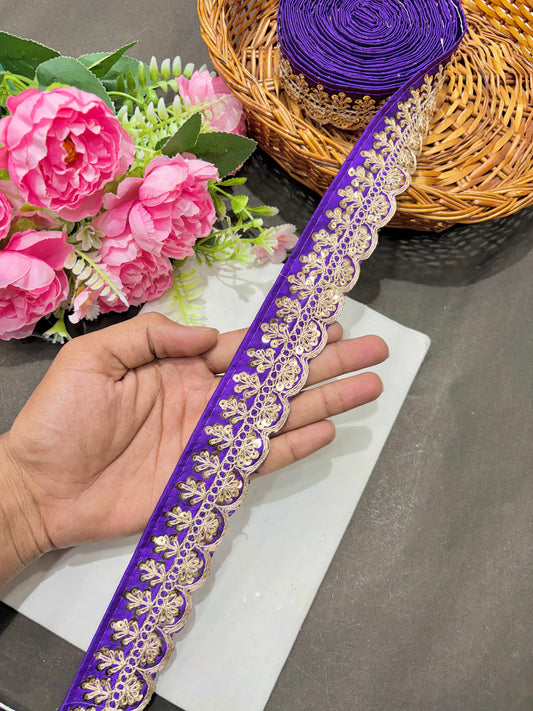 ✨Beautiful 😍Raw silk lace royal zari embroidered lace border 2 inch (pack of 9 meter )
