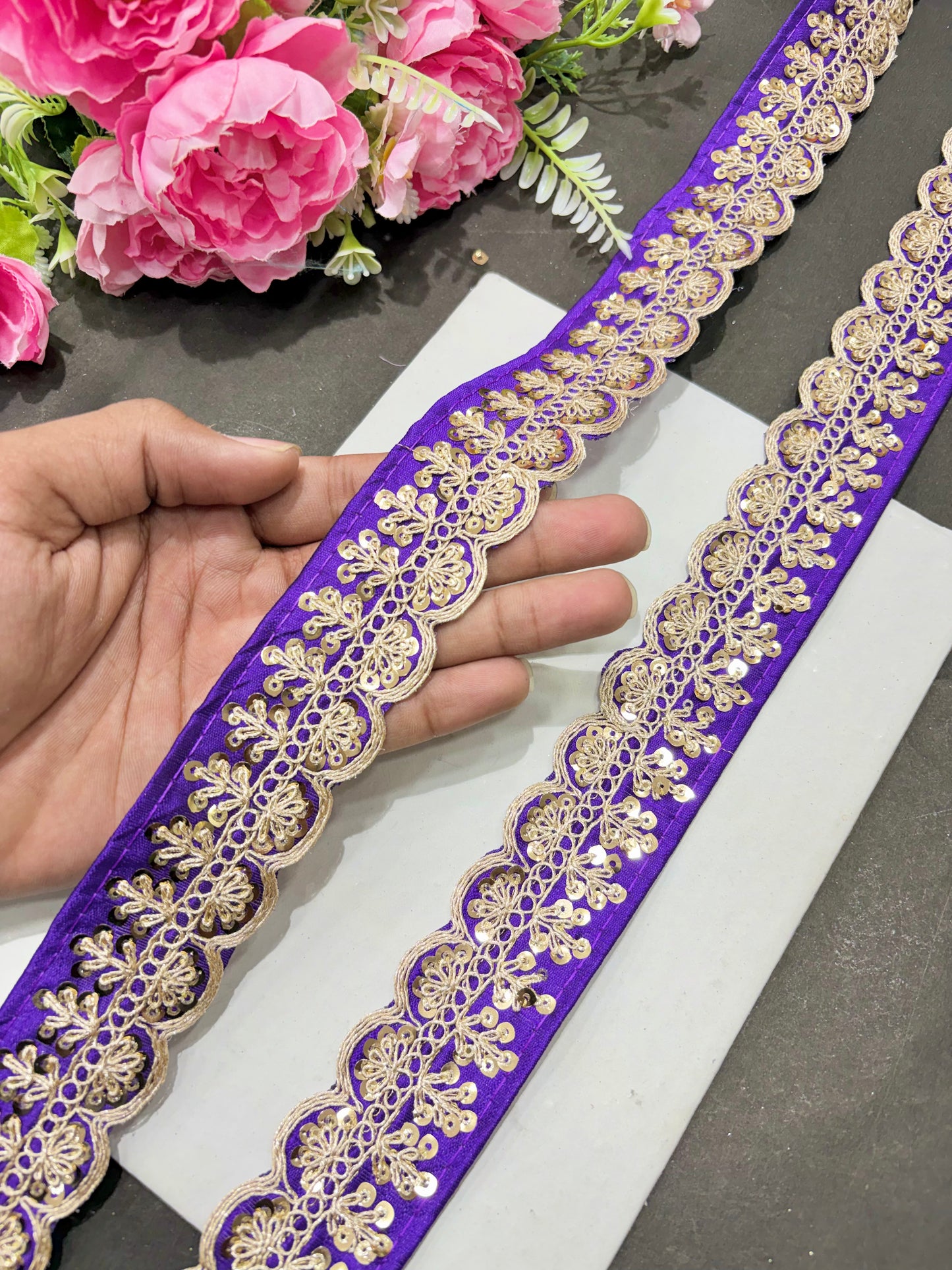 ✨Beautiful 😍Raw silk lace royal zari embroidered lace border 2 inch (pack of 9 meter )