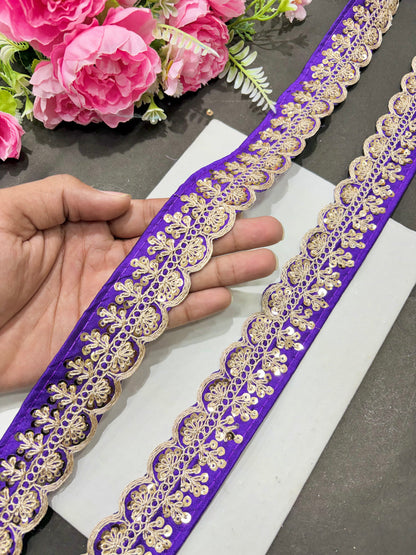 ✨Beautiful 😍Raw silk lace royal zari embroidered lace border 2 inch (pack of 9 meter )