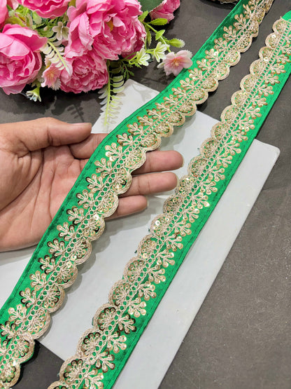 ✨Beautiful 😍Raw silk lace royal zari embroidered lace border 2 inch (pack of 9 meter )