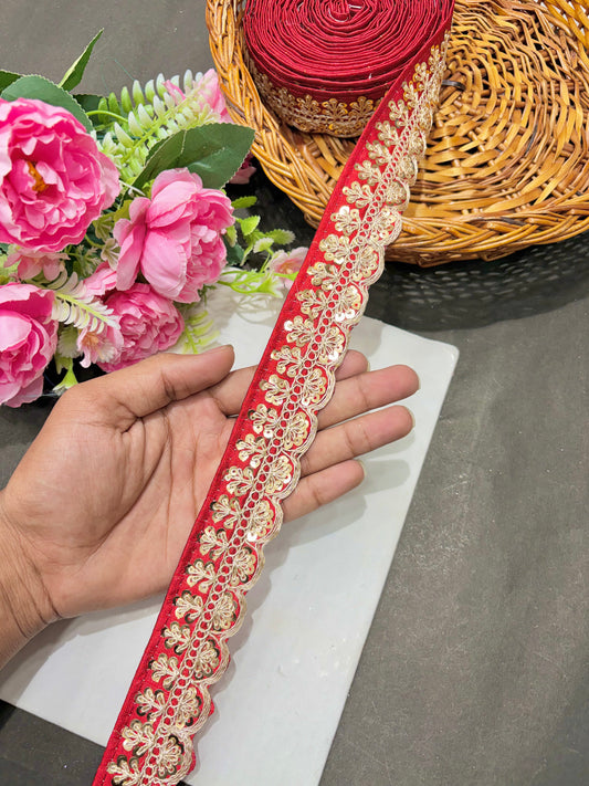 ✨Beautiful 😍Raw silk lace royal zari embroidered lace border 2 inch (pack of 9 meter )