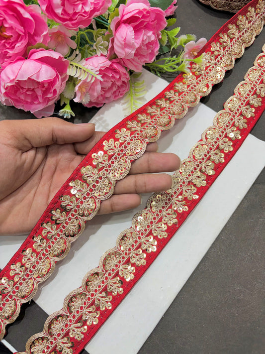 ✨Beautiful 😍Raw silk lace royal zari embroidered lace border 2 inch (pack of 9 meter )