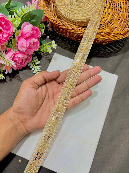 Golden Sequin Embroidered Lace Border (pack of 9 meter)