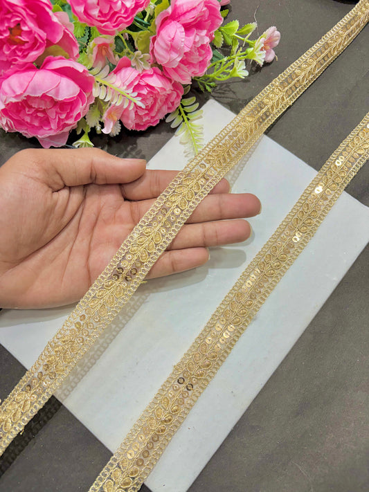 Golden Sequin Embroidered Lace Border (pack of 9 meter)