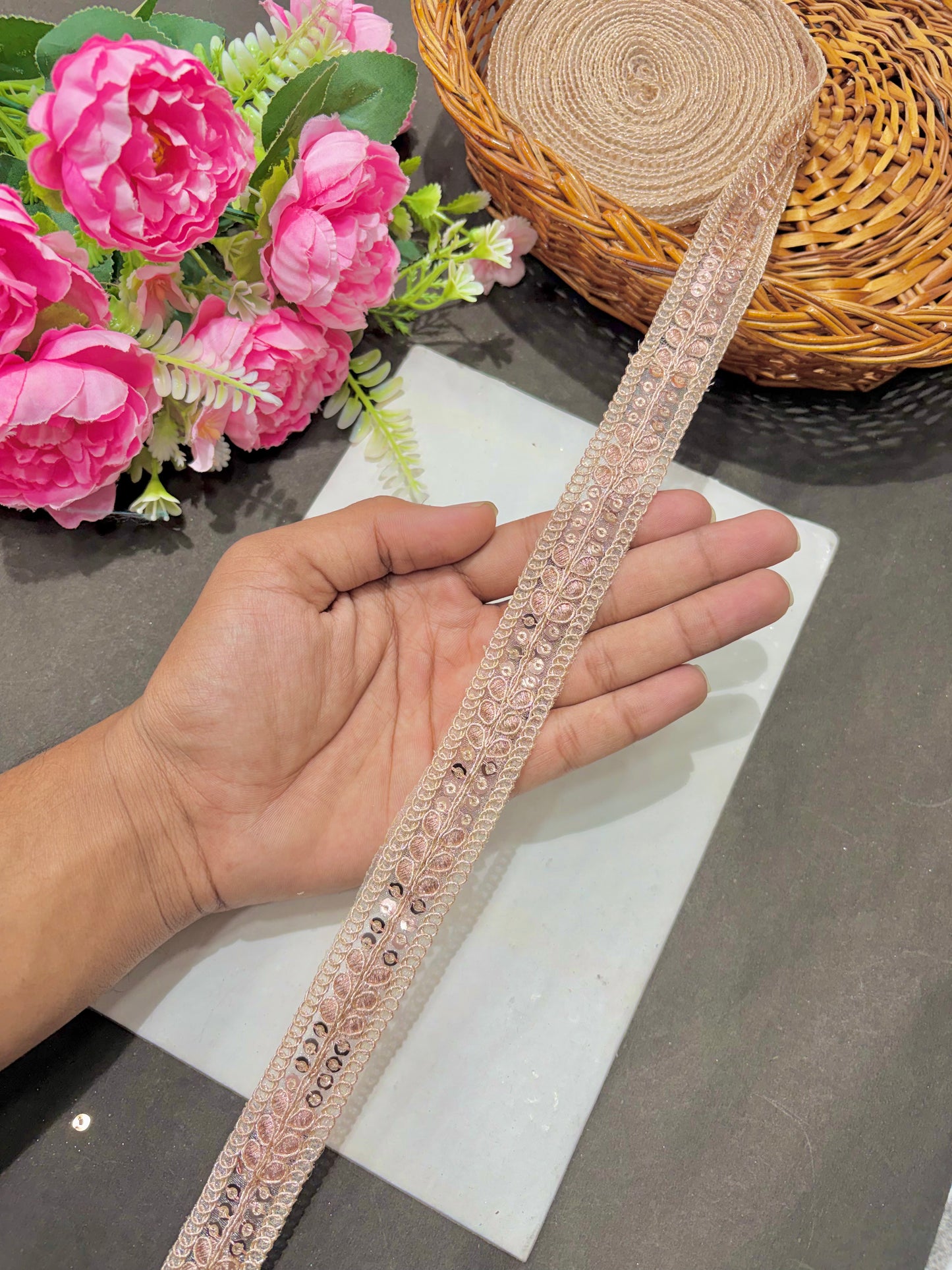 Golden Sequin Embroidered Lace Border (pack of 9 meter)