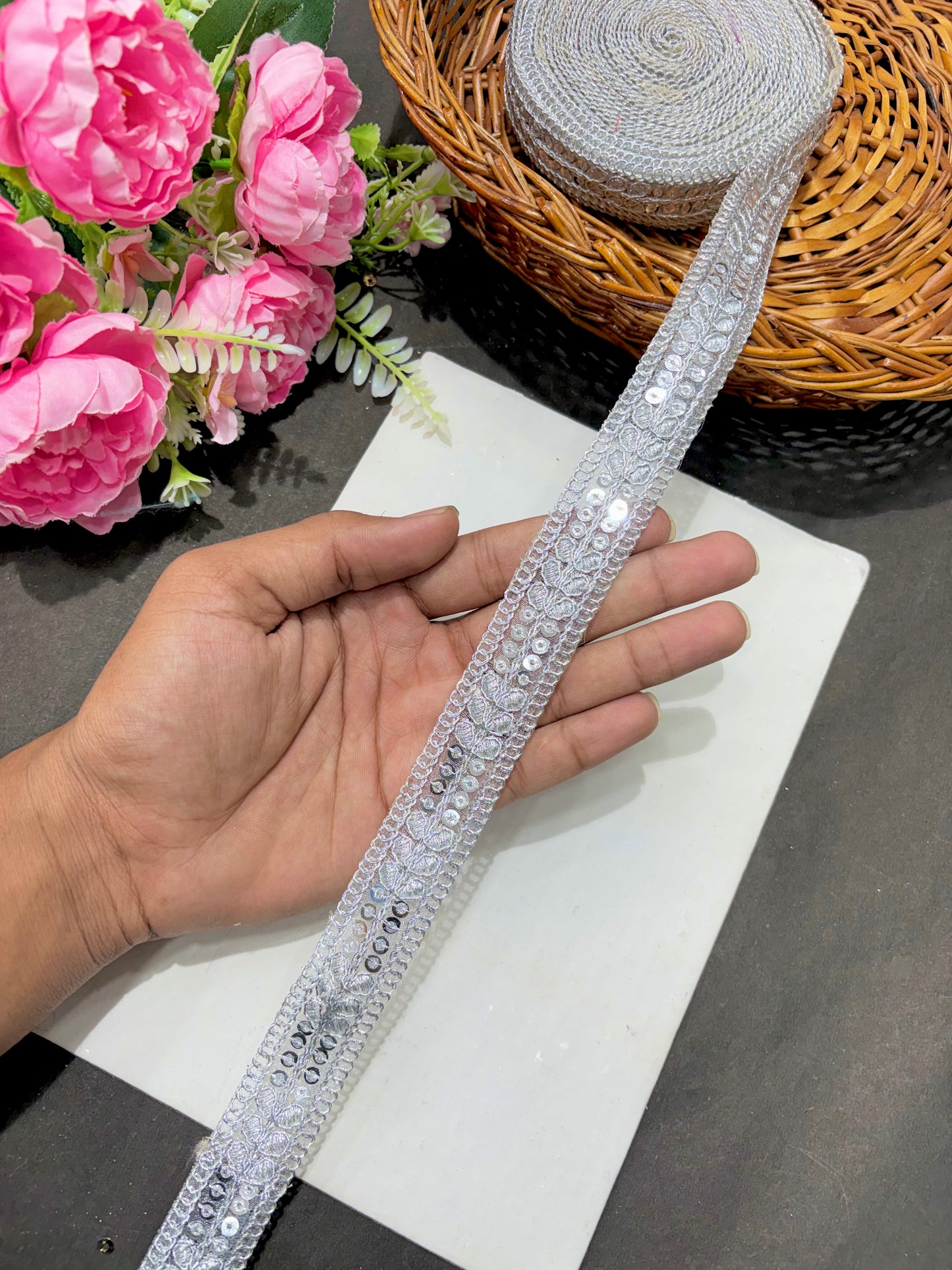 Golden Sequin Embroidered Lace Border (pack of 9 meter)