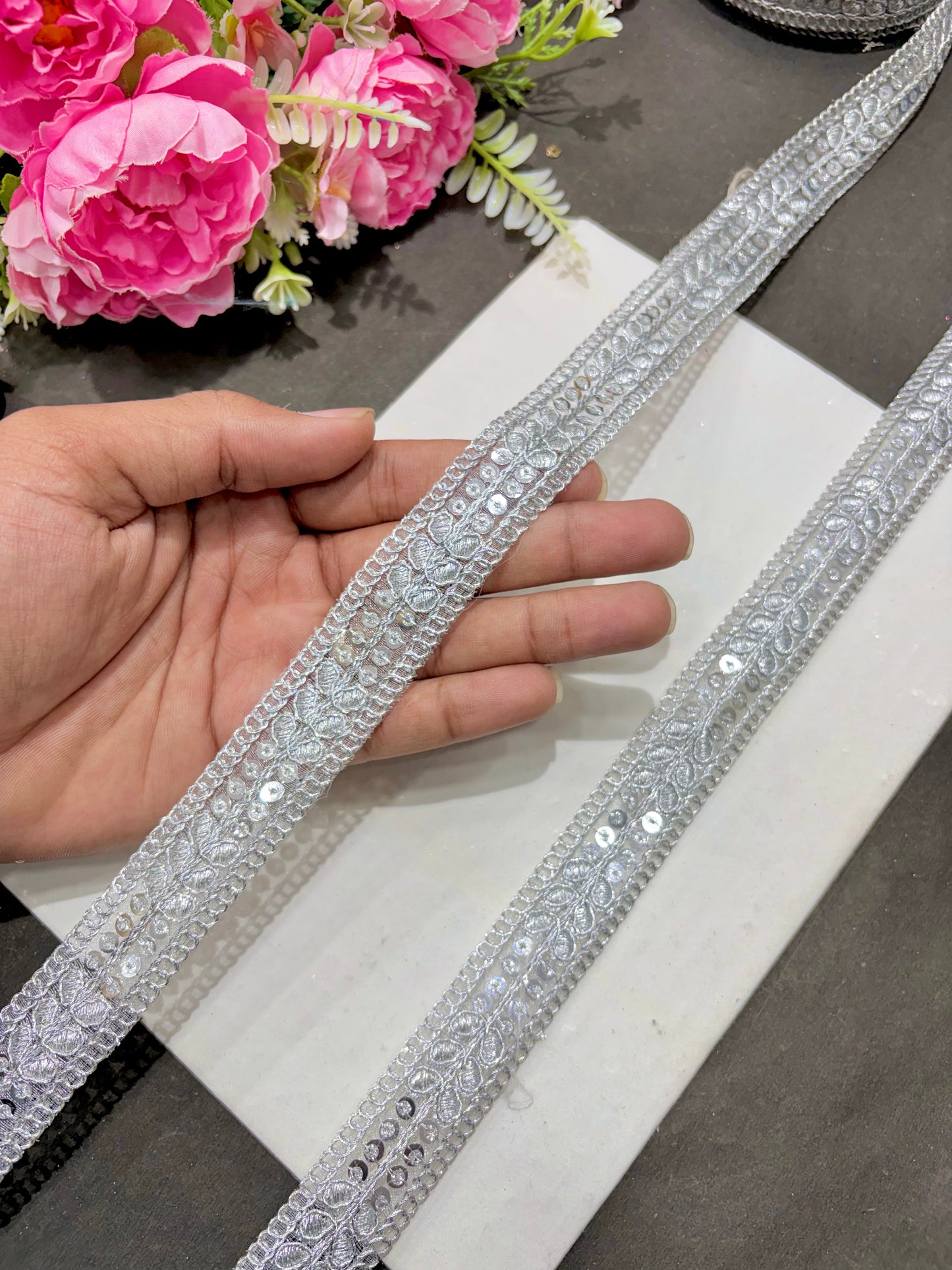 Golden Sequin Embroidered Lace Border (pack of 9 meter)