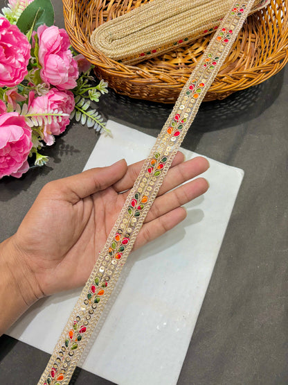 Golden Sequin Embroidered Lace Border (pack of 9 meter)