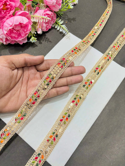 Golden Sequin Embroidered Lace Border (pack of 9 meter)