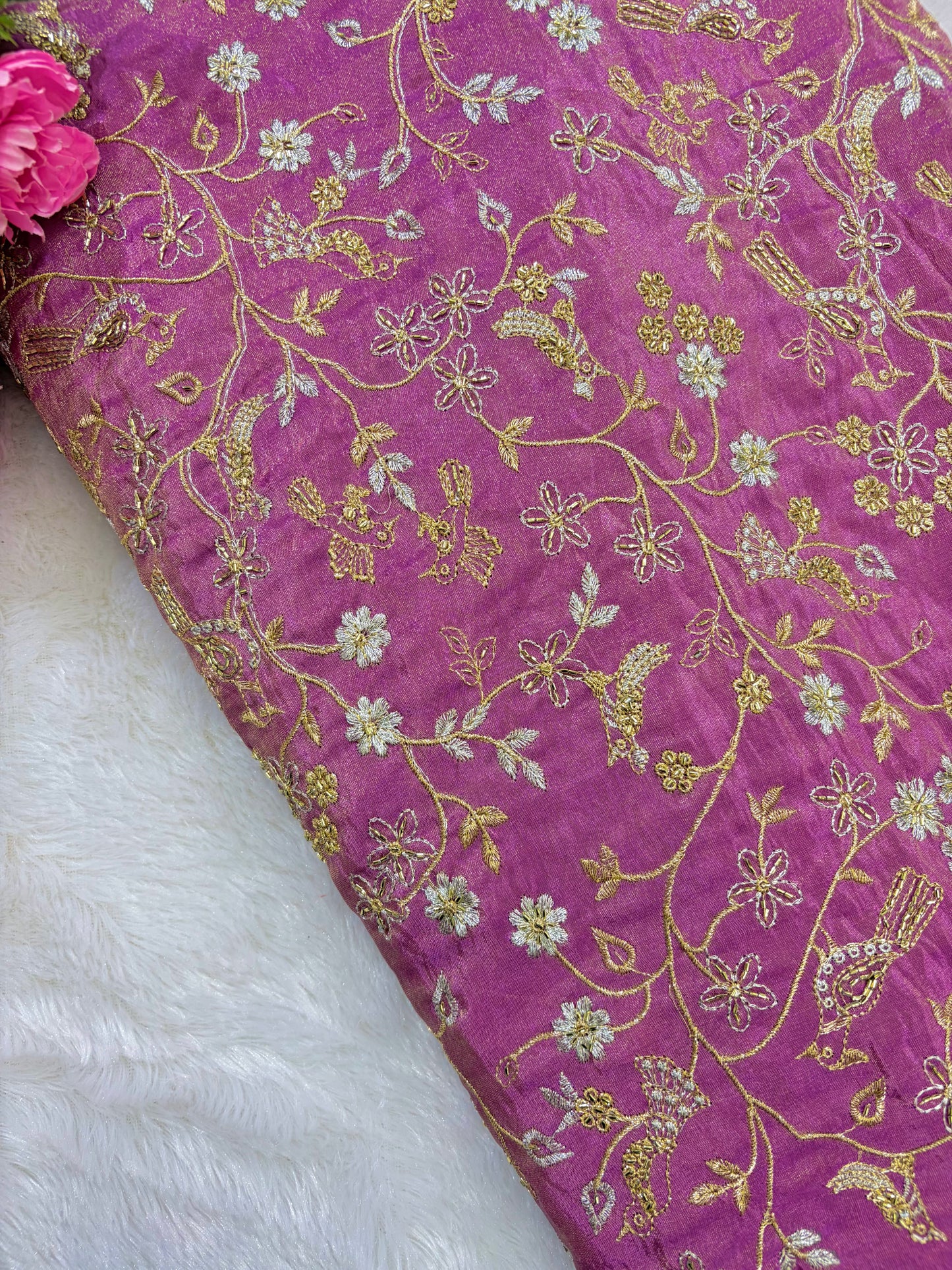 😍Exclusive Tissue Zari Work with Parrot Beads Work 🦜44 Width💕