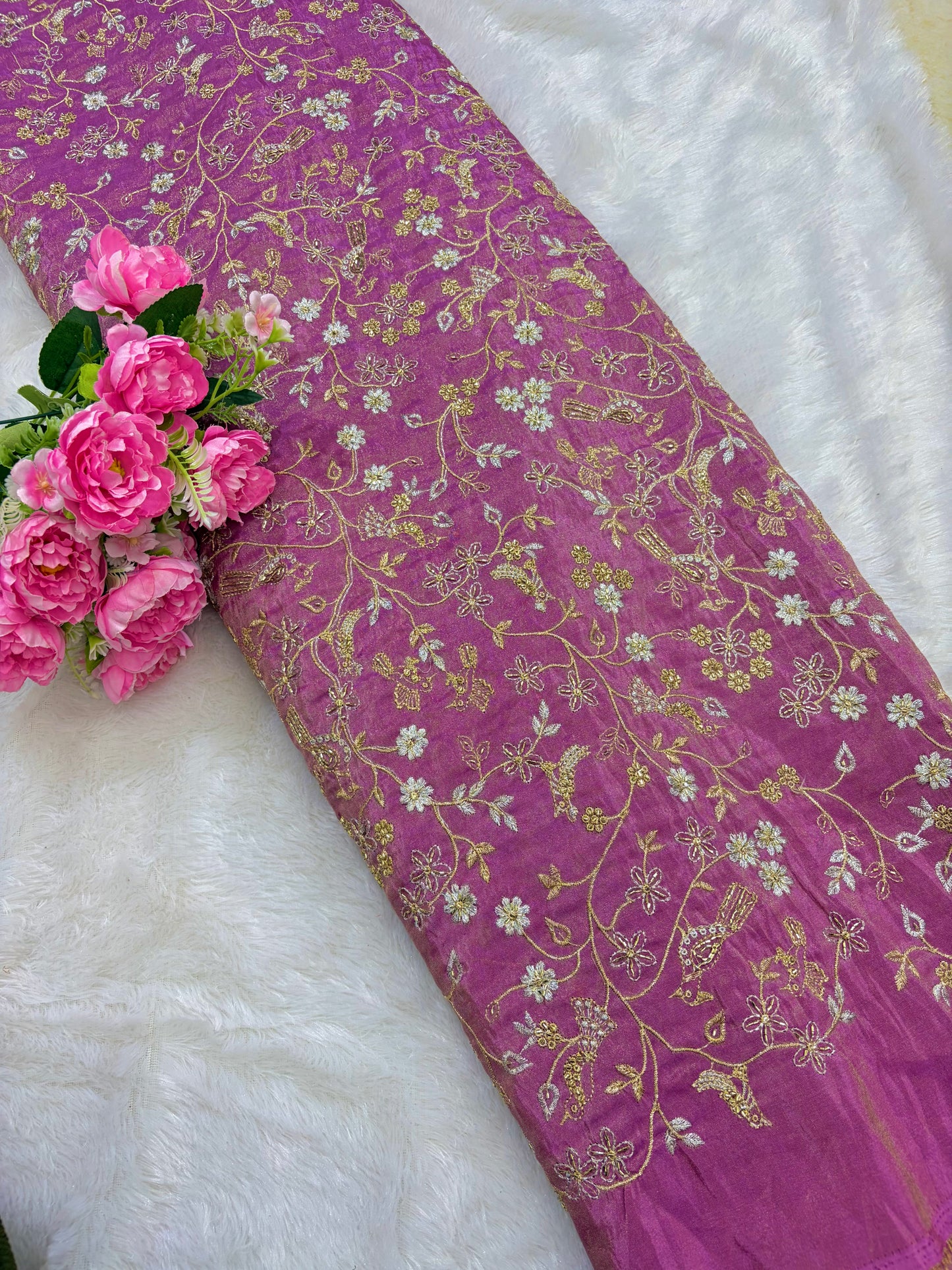 😍Exclusive Tissue Zari Work with Parrot Beads Work 🦜44 Width💕