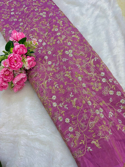 😍Exclusive Tissue Zari Work with Parrot Beads Work 🦜44 Width💕