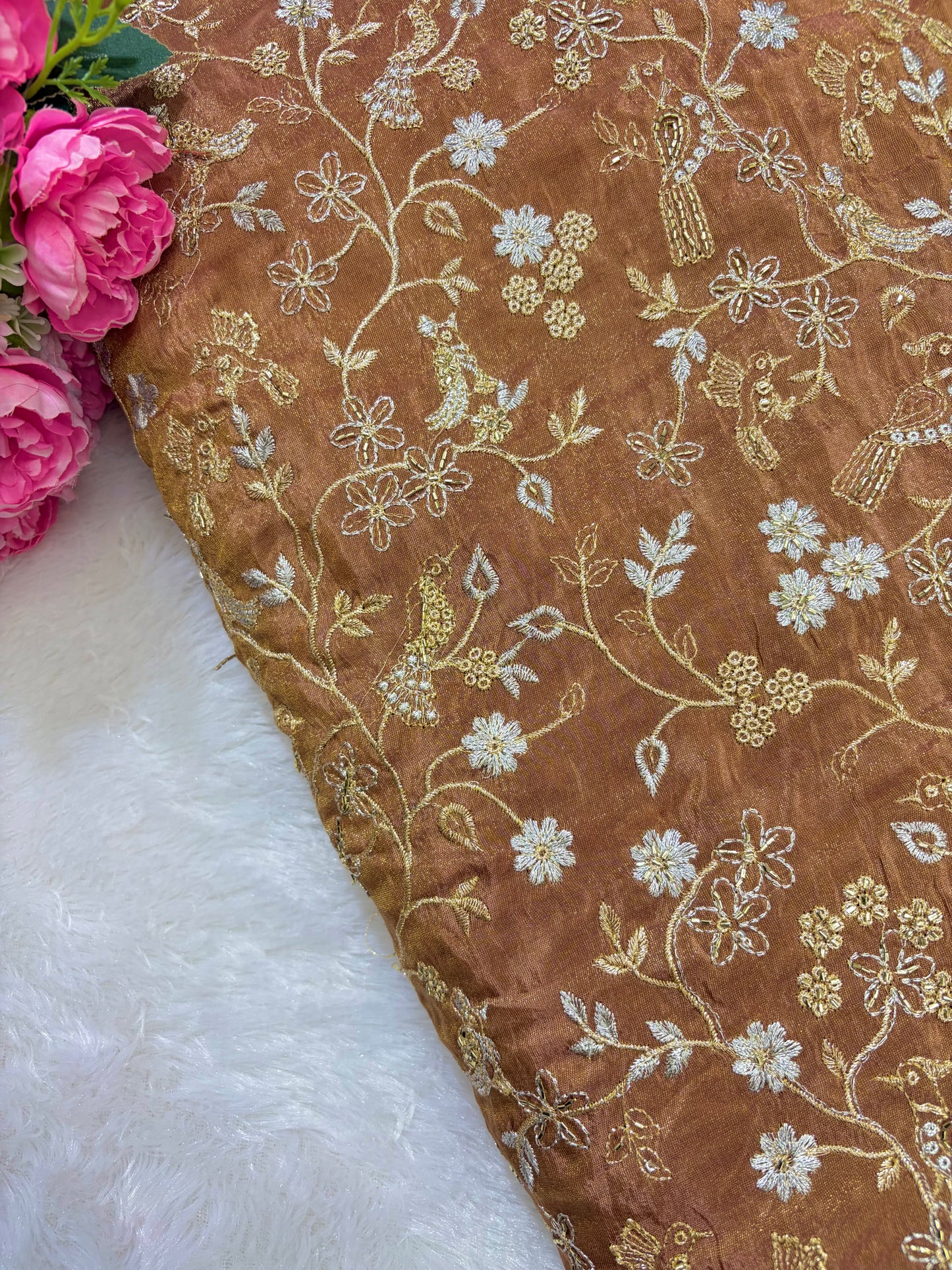 😍Exclusive Tissue Zari Work with Parrot Beads Work 🦜44 Width💕