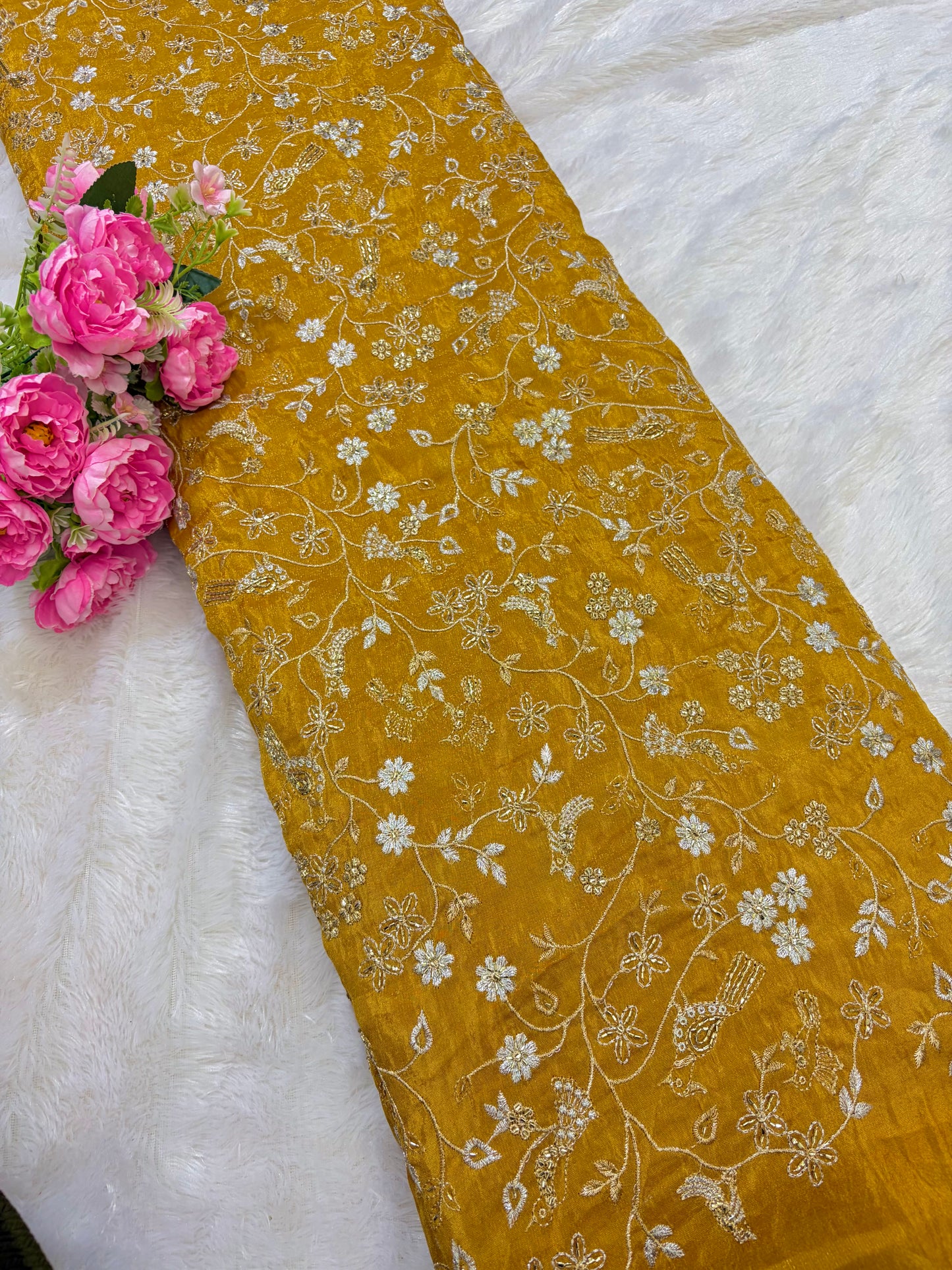 😍Exclusive Tissue Zari Work with Parrot Beads Work 🦜44 Width💕