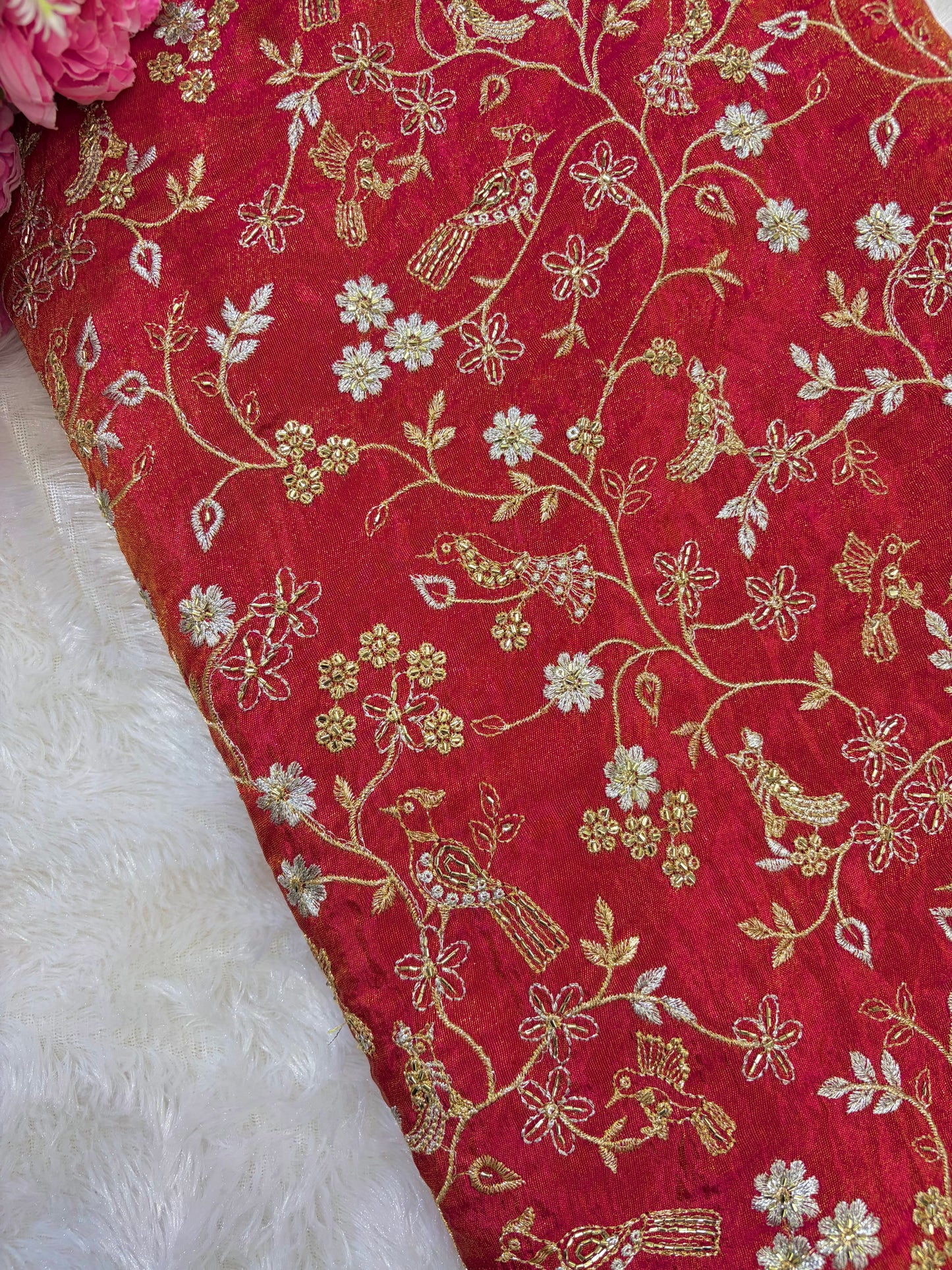 😍Exclusive Tissue Zari Work with Parrot Beads Work 🦜44 Width💕