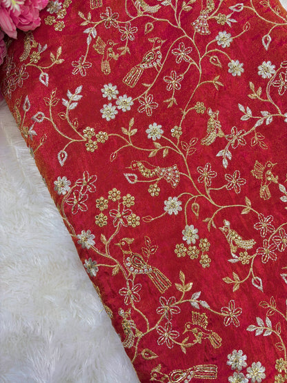 😍Exclusive Tissue Zari Work with Parrot Beads Work 🦜44 Width💕