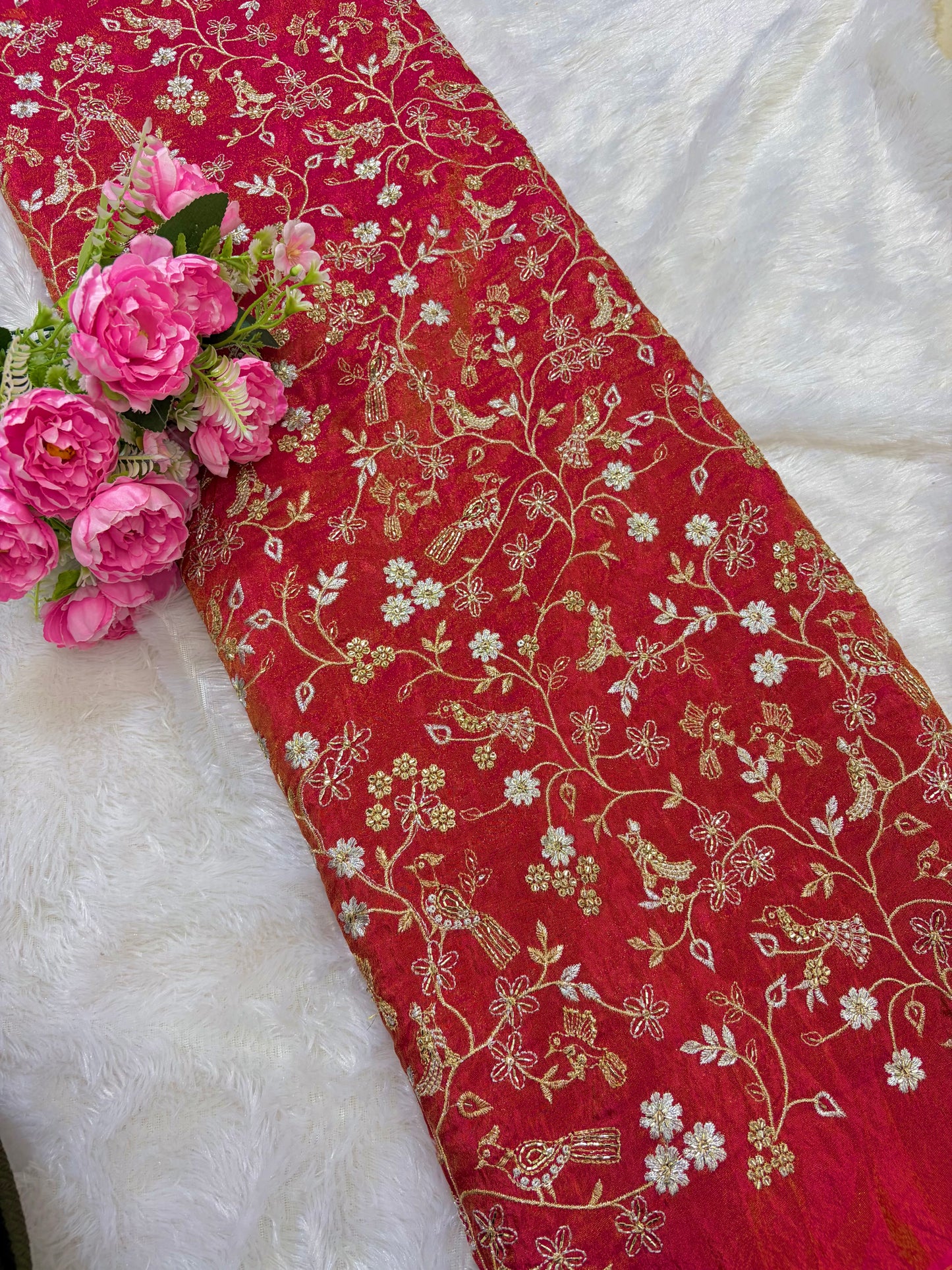 😍Exclusive Tissue Zari Work with Parrot Beads Work 🦜44 Width💕