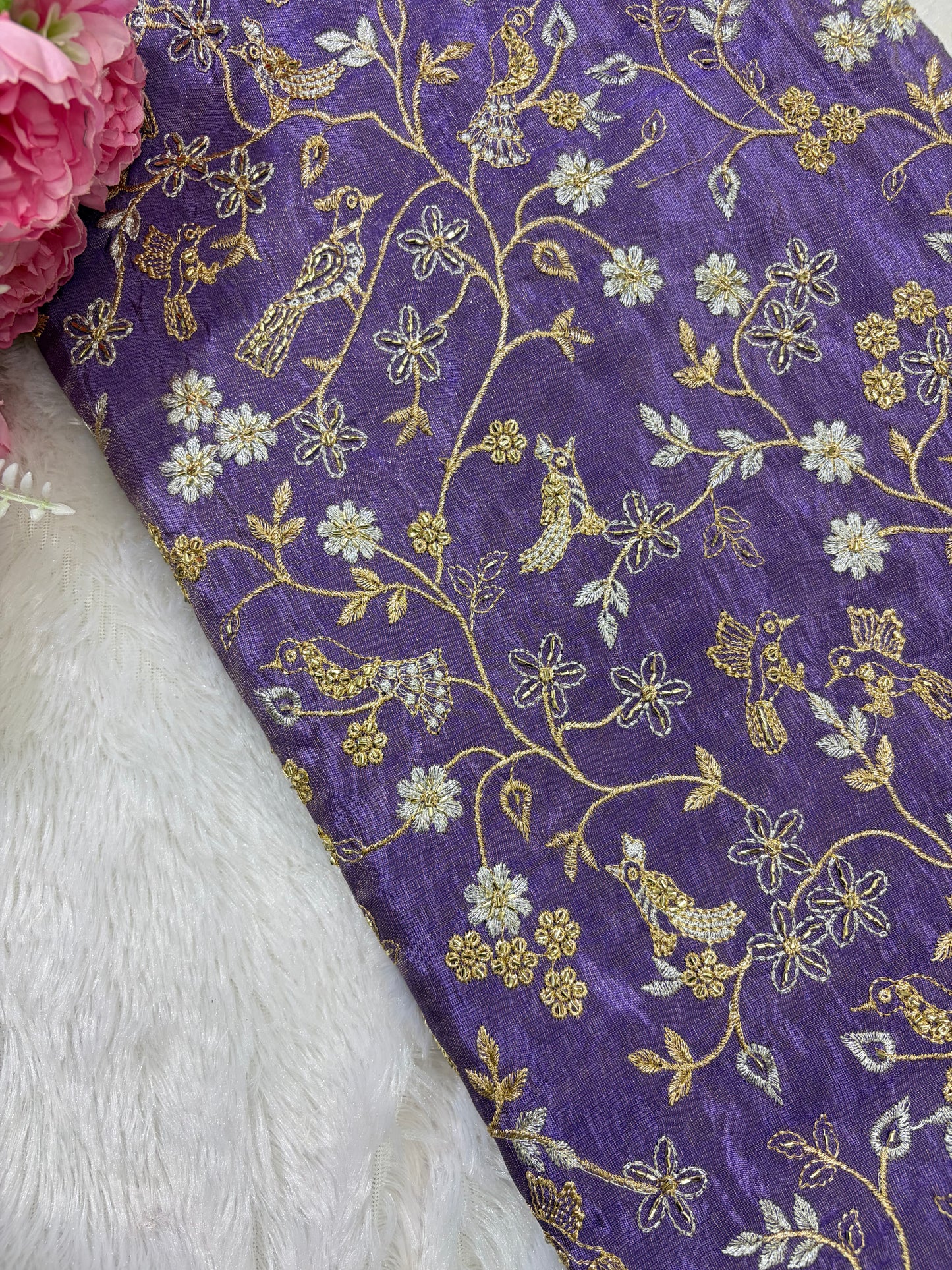 😍Exclusive Tissue Zari Work with Parrot Beads Work 🦜44 Width💕