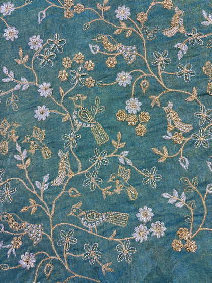 😍Exclusive Tissue Zari Work with Parrot Beads Work 🦜44 Width💕