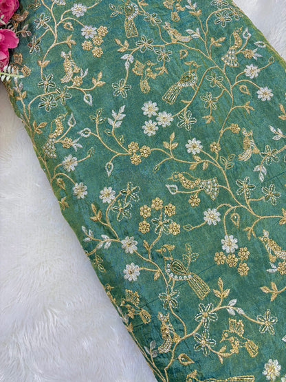 😍Exclusive Tissue Zari Work with Parrot Beads Work 🦜44 Width💕