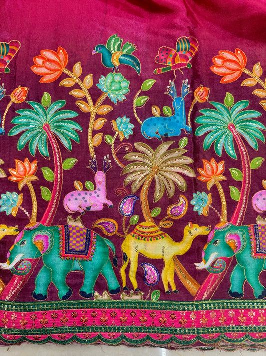 🥰🦌Beautiful Kalamkari Border Fabrics 🦚 44width