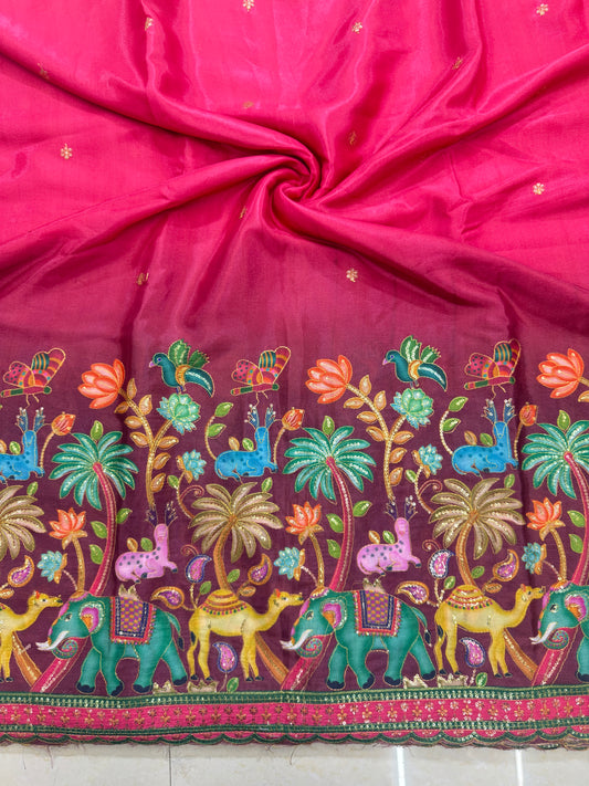 🥰🦌Beautiful Kalamkari Border Fabrics 🦚 44width