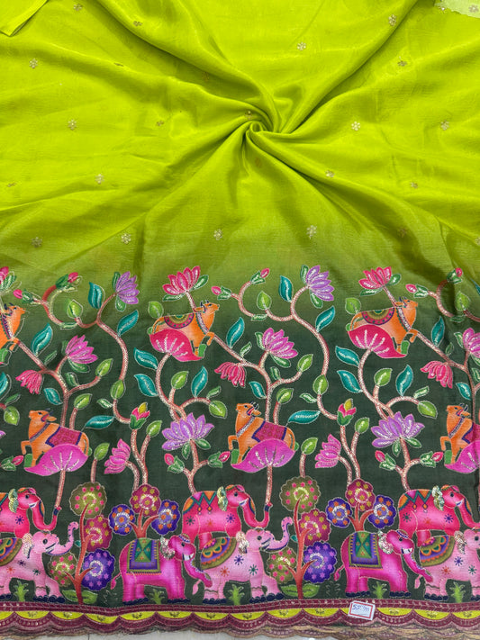 🥰🦌Beautiful Kalamkari Border Fabrics 🦚 44width