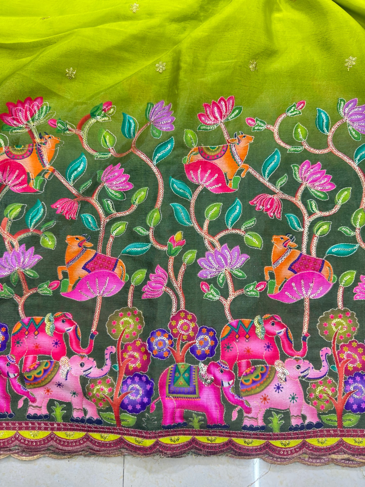 🥰🦌Beautiful Kalamkari Border Fabrics 🦚 44width