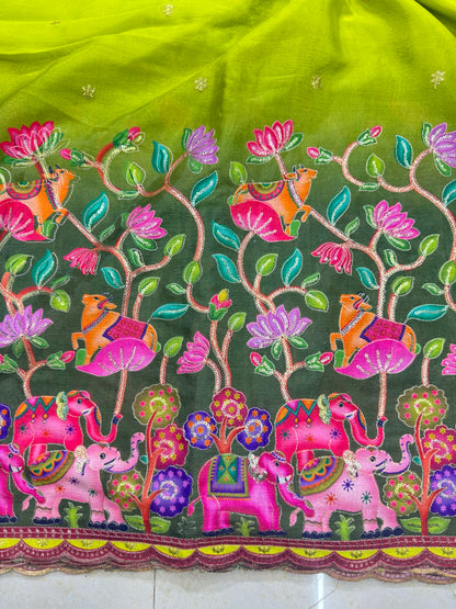 🥰🦌Beautiful Kalamkari Border Fabrics 🦚 44width