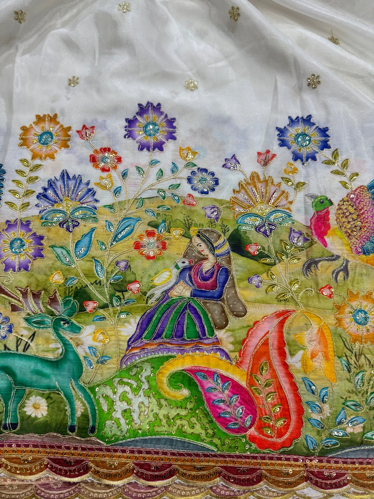 🥰🦌Beautiful Kalamkari Border Fabrics 🦚 44width