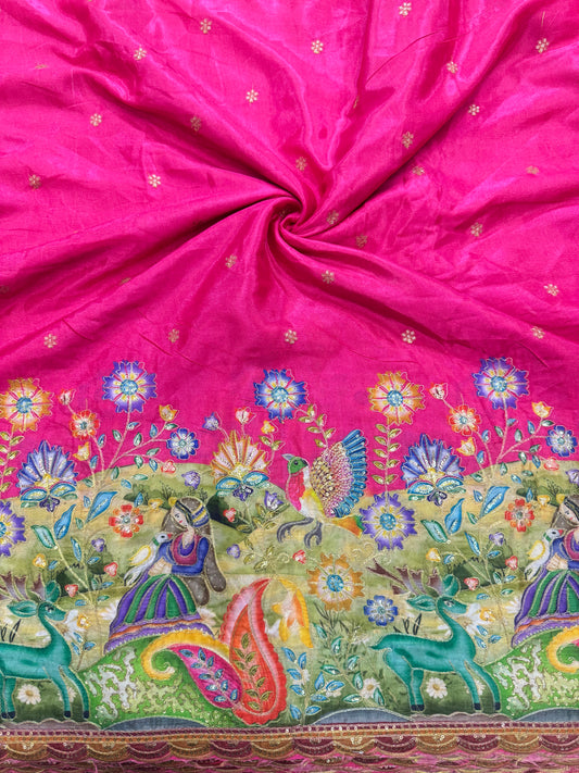 🥰🦌Beautiful Kalamkari Border Fabrics 🦚 44width