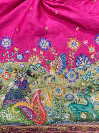 🥰🦌Beautiful Kalamkari Border Fabrics 🦚 44width