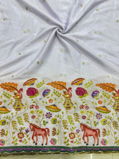 🥰🦌Beautiful Kalamkari Border Fabrics 🦚 44width