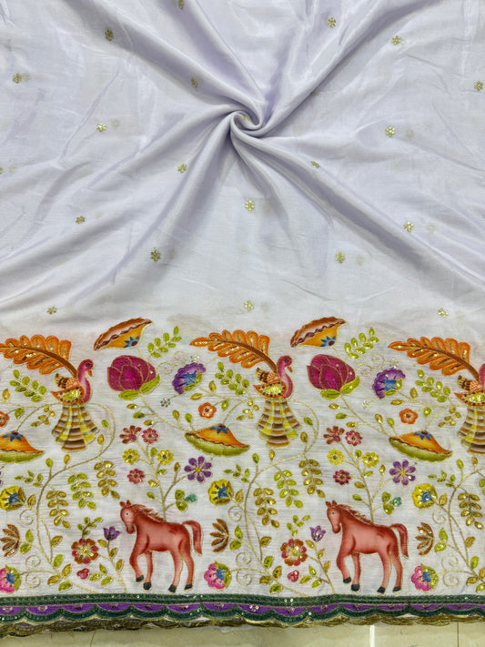🥰🦌Beautiful Kalamkari Border Fabrics 🦚 44width