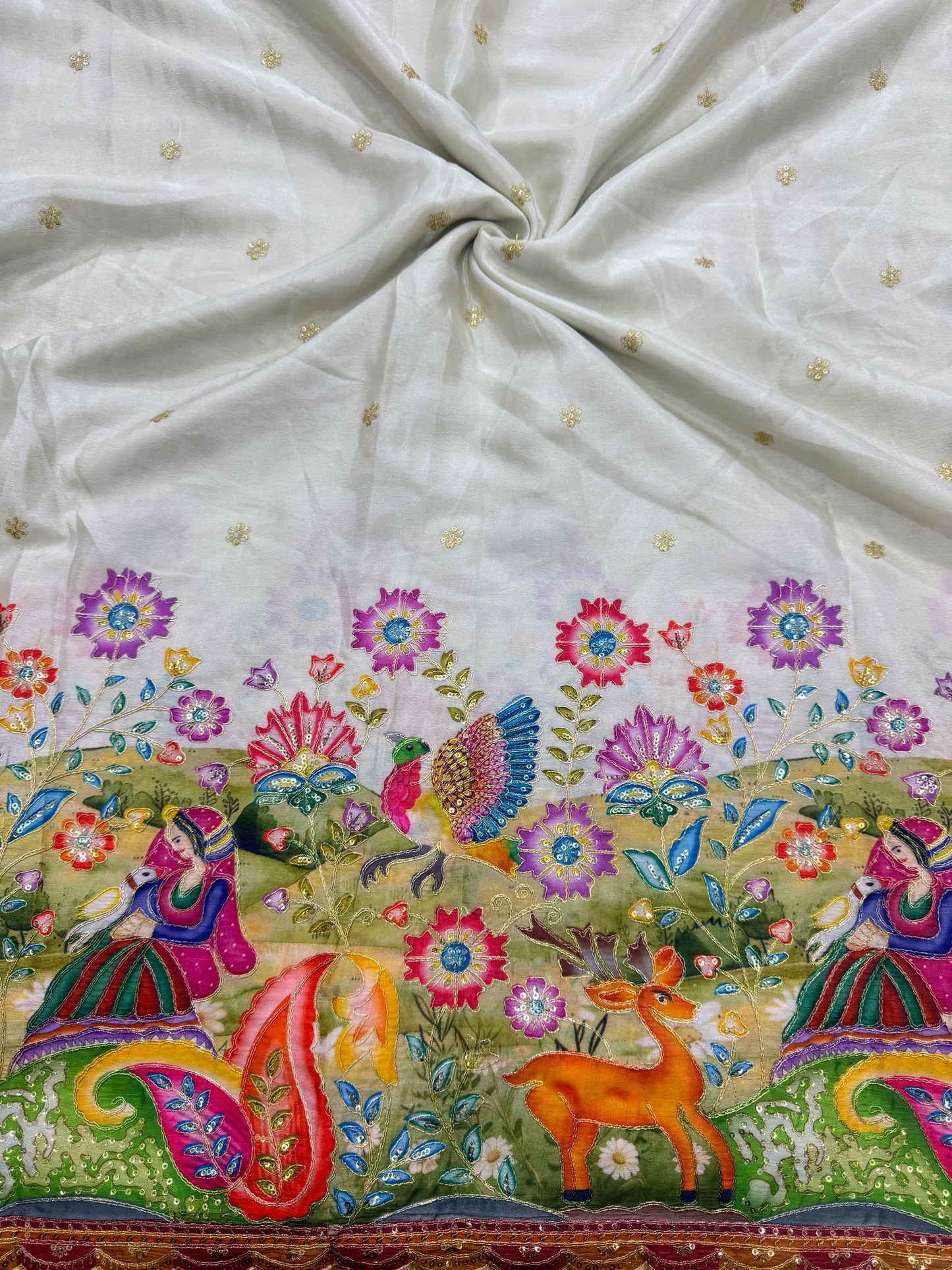 🥰🦌Beautiful Kalamkari Border Fabrics 🦚 44width