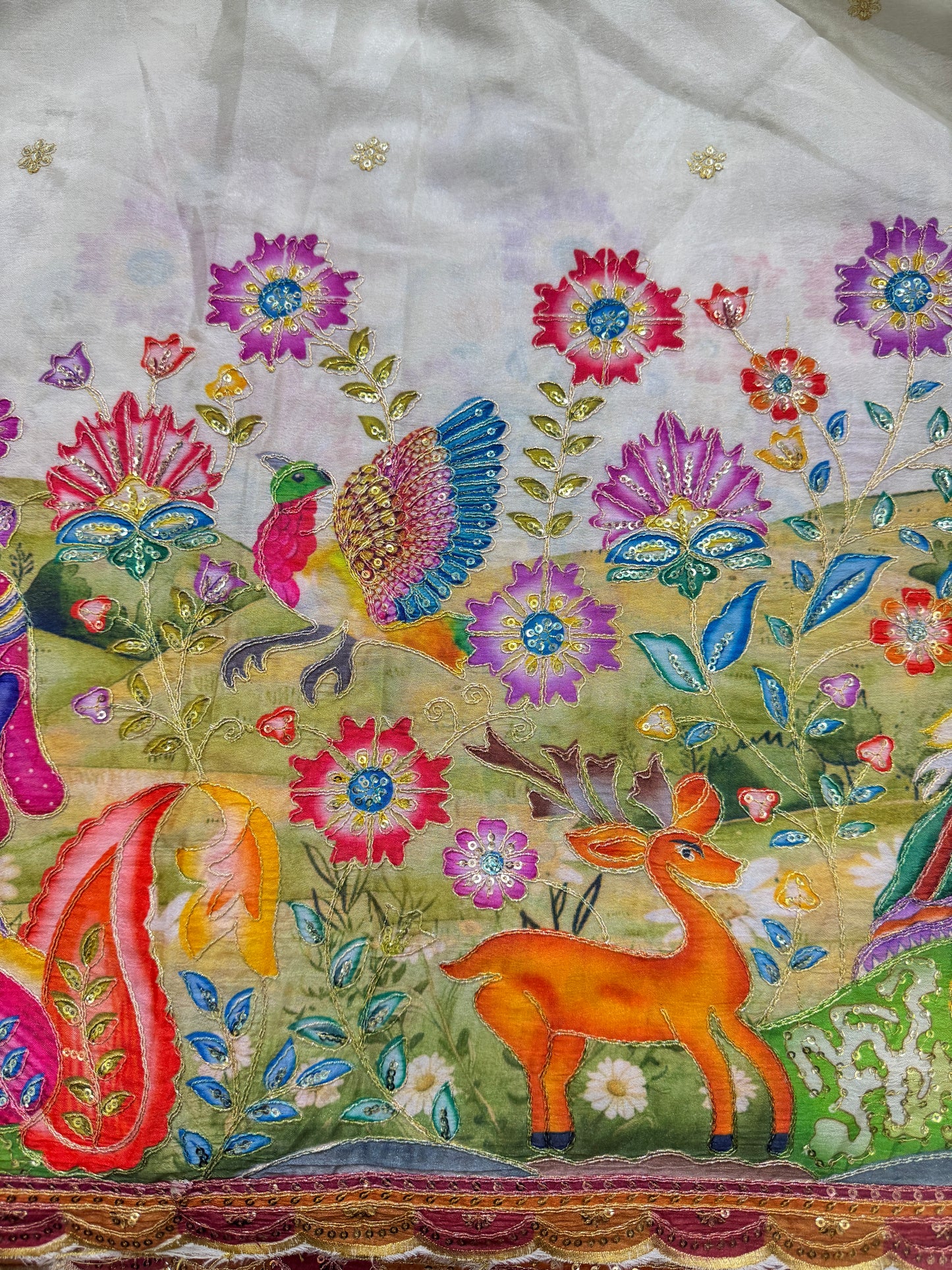 🥰🦌Beautiful Kalamkari Border Fabrics 🦚 44width