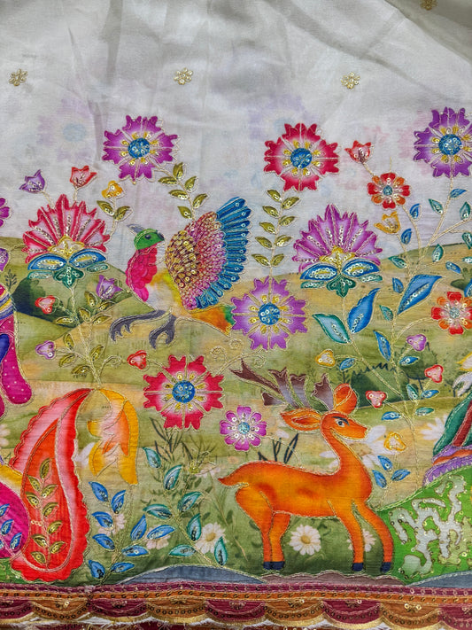 🥰🦌Beautiful Kalamkari Border Fabrics 🦚 44width