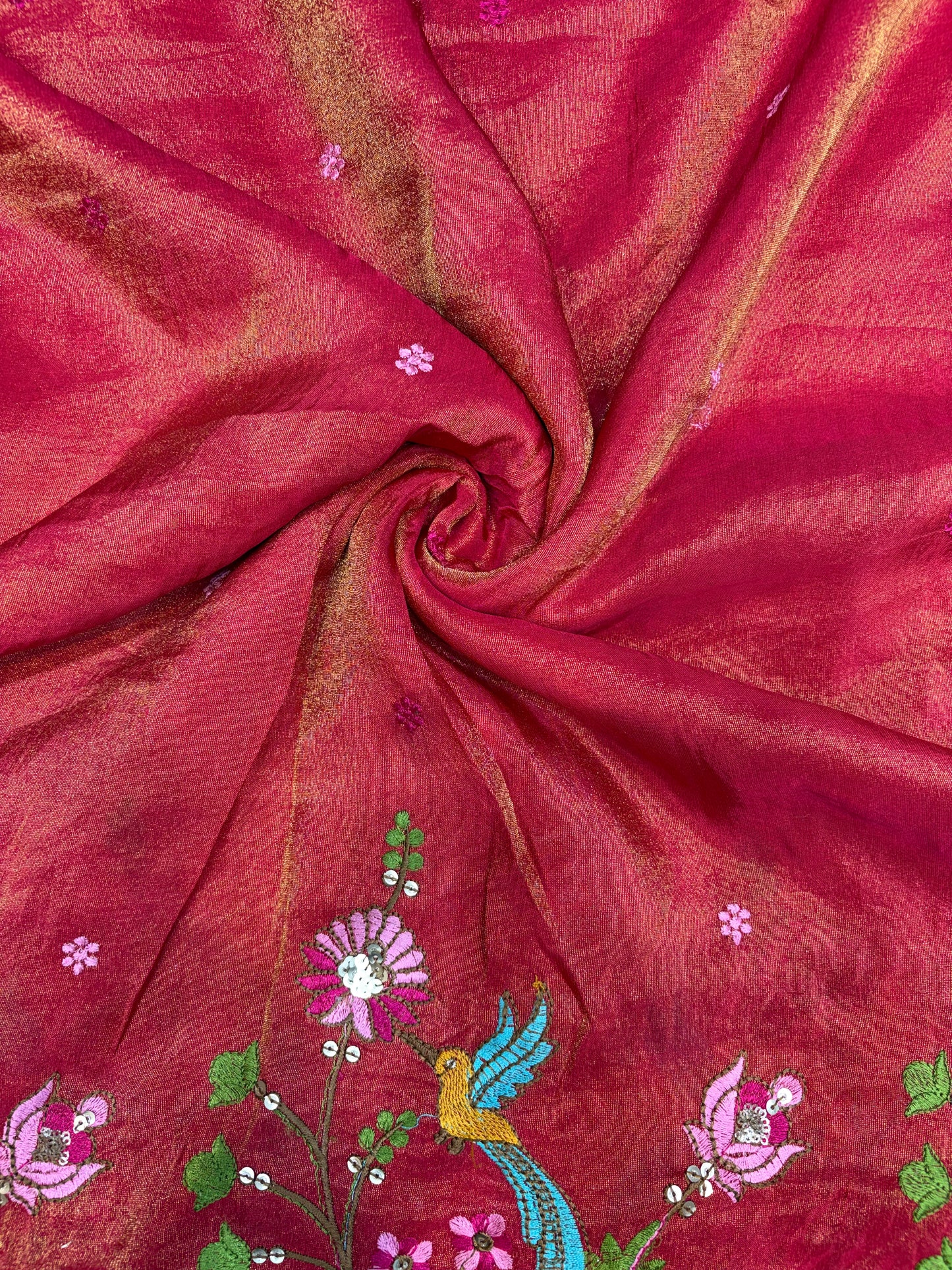 😍❤️Pure Tissue Zari Fabrics with Embroidery Deer 🦌 Design 🪡 44inch width
