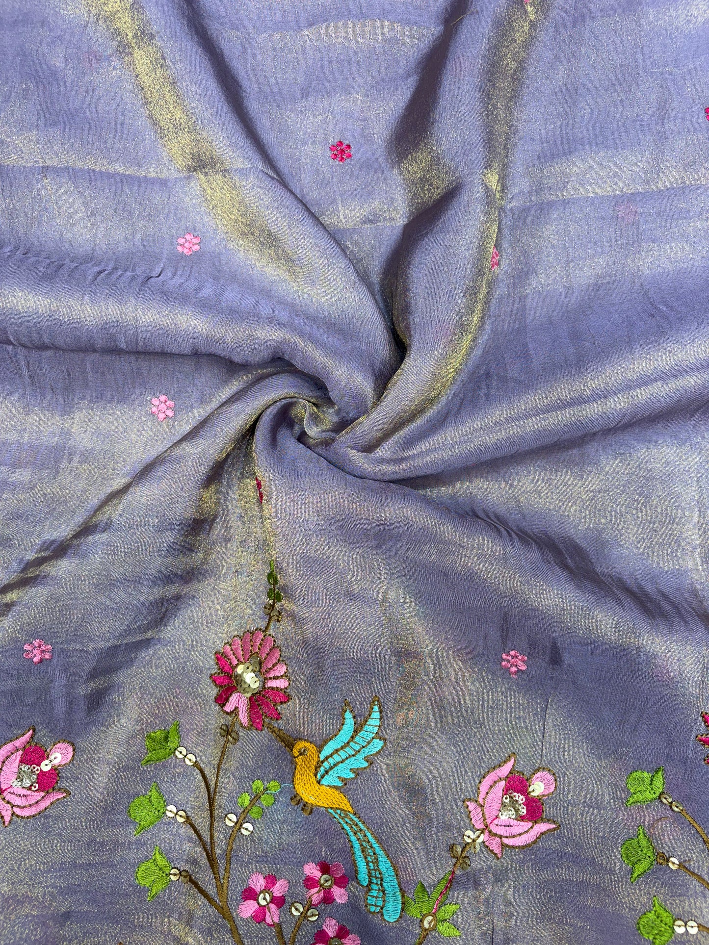 😍❤️Pure Tissue Zari Fabrics with Embroidery Deer 🦌 Design 🪡 44inch width